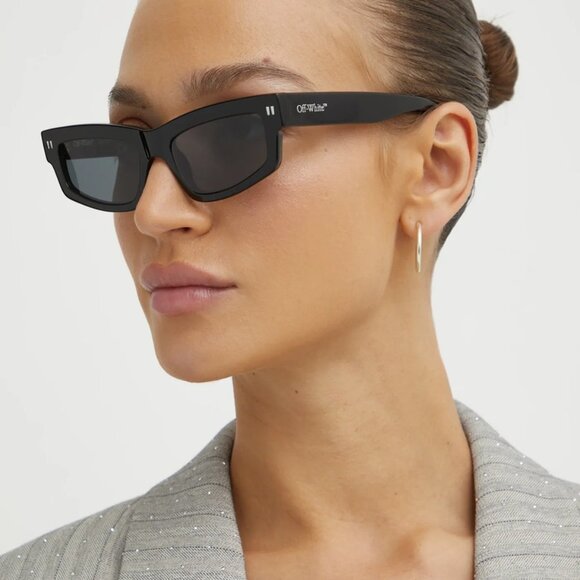 Off-White OERI135 MIRAMAR 1307 Sunglasses Black with White Stone Rectangle Frame - Picture 3 of 10